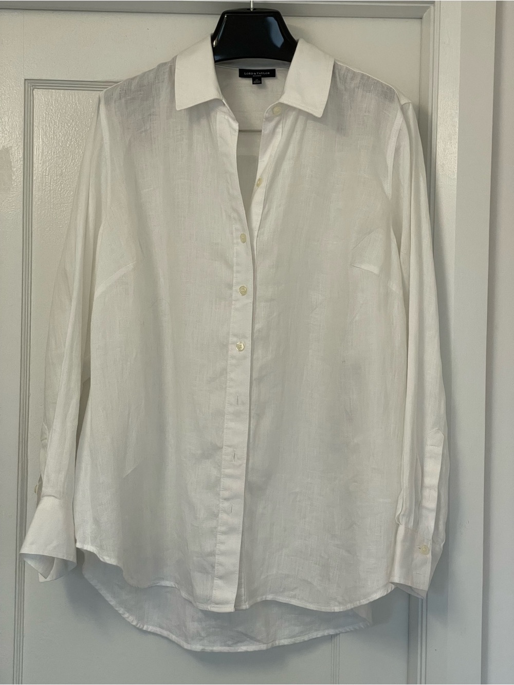 Lord & Taylor 100% Linen White Button-Down Shirt